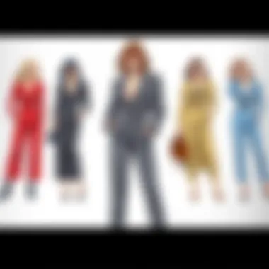 A collection of parasuit jumpsuits styled for different occasions, from casual to formal.