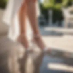 Elegant white heels on a sunlit terrace