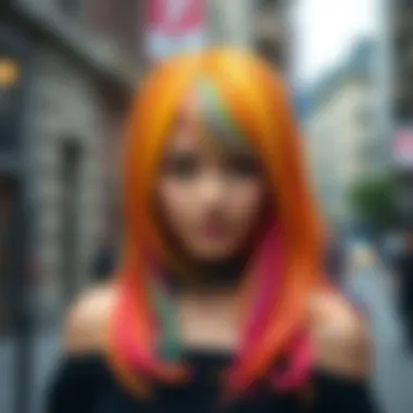 Playful Colors and Side Bangs A vibrant wig featuring colorful side bangs for a playful appearance