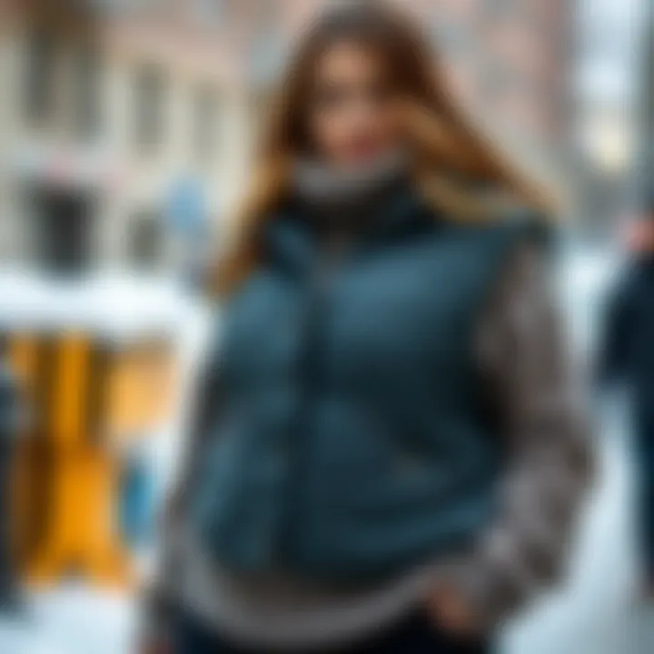Layered winter outfit featuring a plus size vest over a knitted sweater
