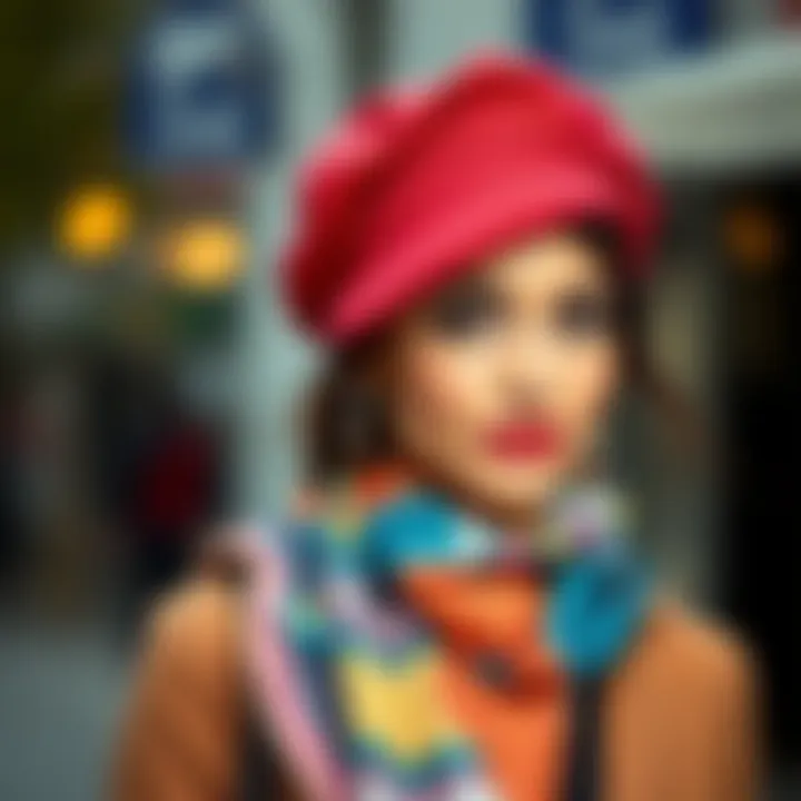 Stylish beret with a matching silk scarf