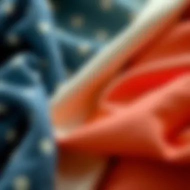 Close-up of a fabric swatch showcasing various textiles for dresses