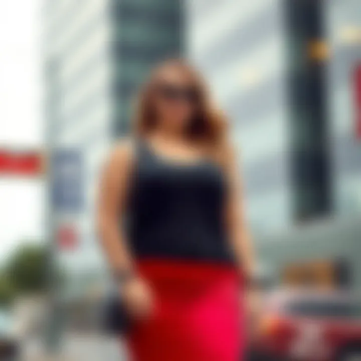 A fashion-forward outfit featuring a plus size cotton tank styled with accessories.