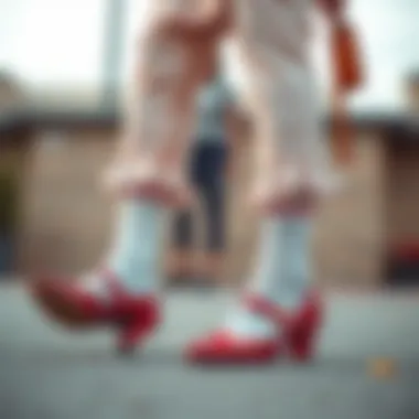 A stylish outfit featuring ruffle hem socks paired with chic footwear