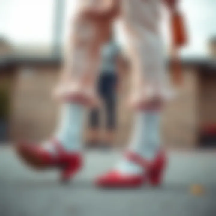 A stylish outfit featuring ruffle hem socks paired with chic footwear