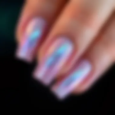 Stunning Holographic Nail Art Design A finished nail art design featuring holographic foil with stunning effects