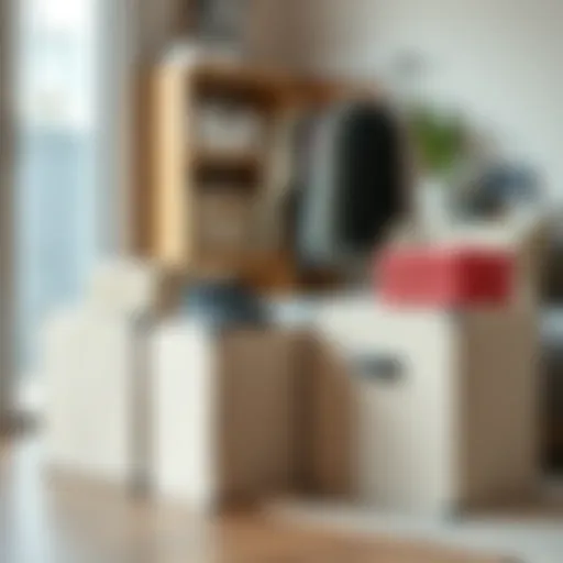 Elegant foldable storage boxes arranged in a stylish living space