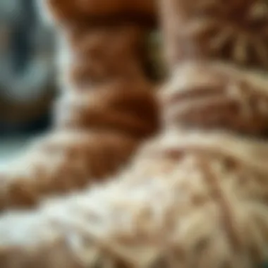 Close-up of fuzzy boot material showcasing texture