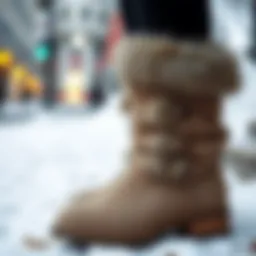 Elegant furry boots in a winter setting