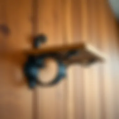 Securing Brackets for Strength and Support Installation of a robust decorative shelf bracket on a wooden wall