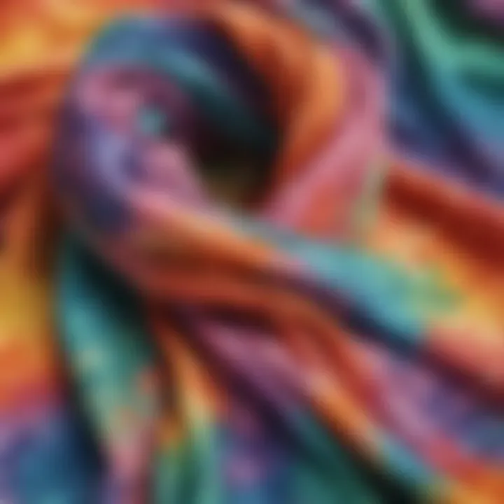 Tie-dye fabric scarf, showcasing an array of bright colors and patterns