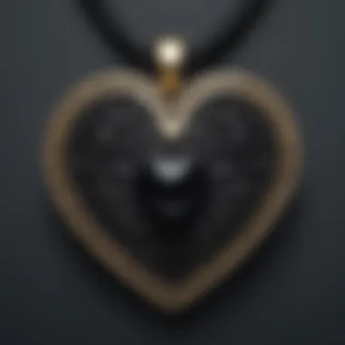 Close-up of the intricate design of a black onyx heart pendant