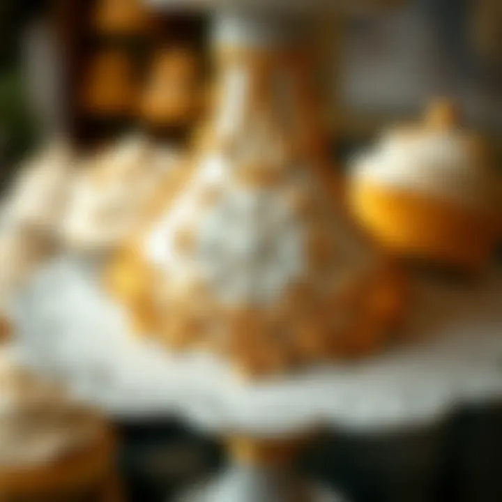 Intricate Design Details of a White and Gold Cupcake Stand Close-up of intricate design on a white and gold cupcake stand