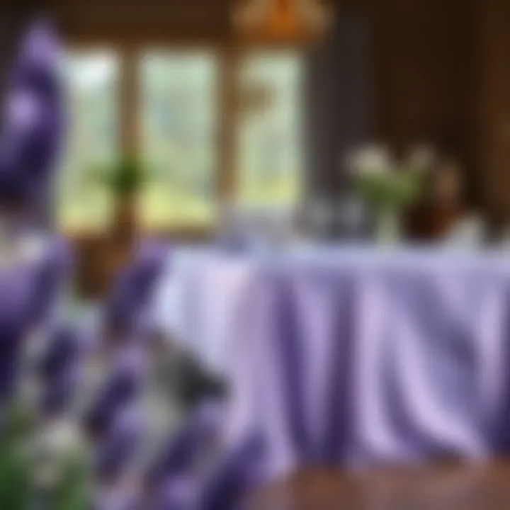 Elegant lavender tablecloth draped over a dining table