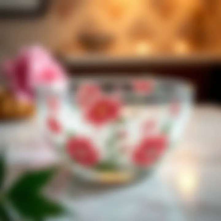 Stylish glass manicure soak bowl with floral design