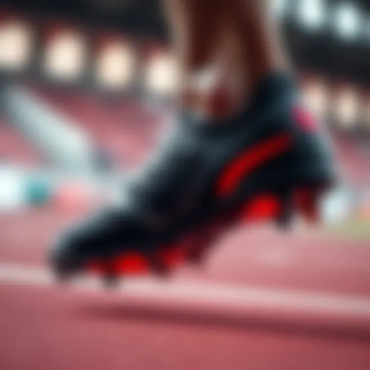 Side view of a sprinting spike displaying its aerodynamic design