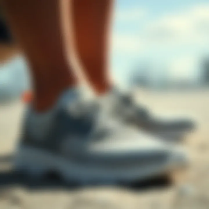 Close-up view of mesh beach shoes showcasing breathability and design