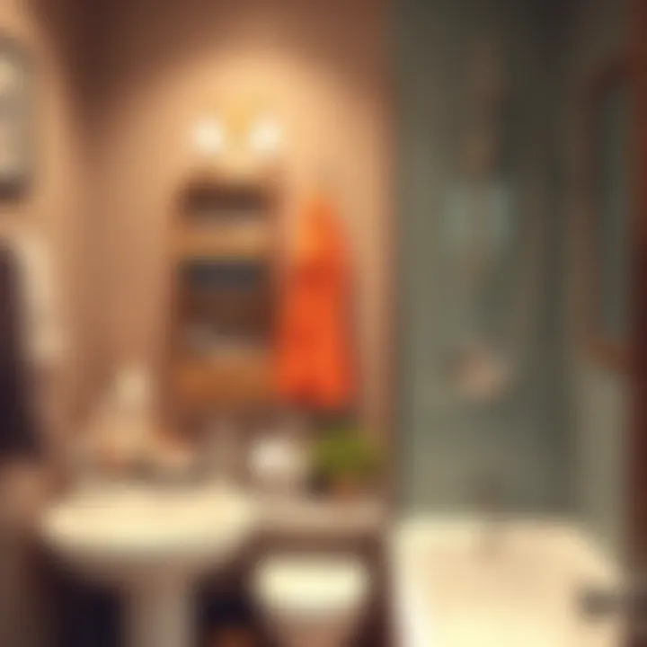 A well-organized bathroom space featuring a portable organizer