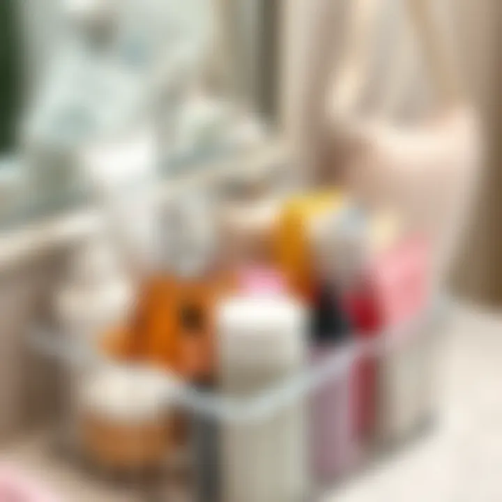 Close-up of various personal care items neatly arranged in an organizer