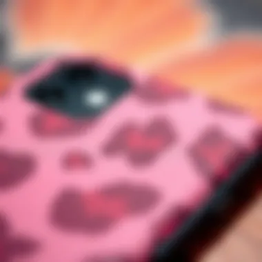 Close-up of pink leopard phone case showing material texture