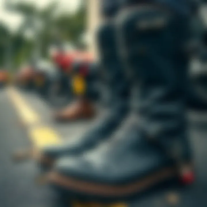 Maintenance tips displayed alongside motorcycle boots