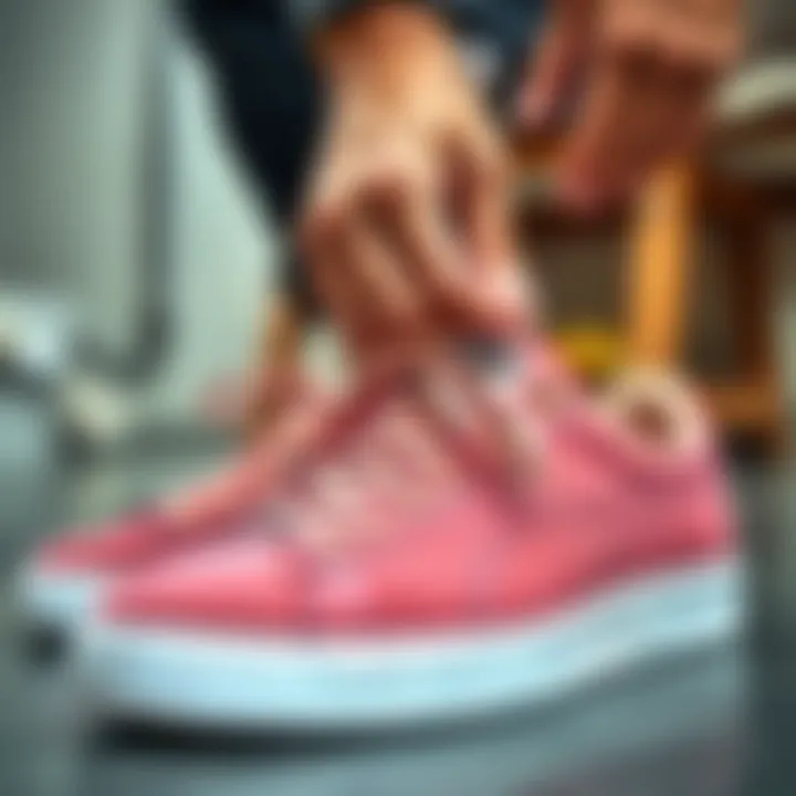 Care techniques for maintaining Puma canvas shoes demonstrated.