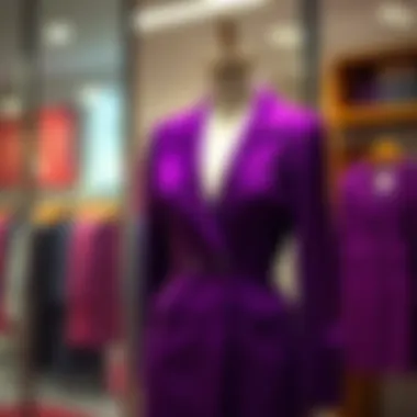 Elegant purple skirt suit displayed on a mannequin
