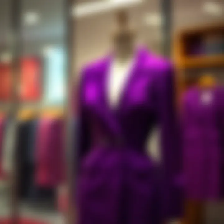Elegant purple skirt suit displayed on a mannequin