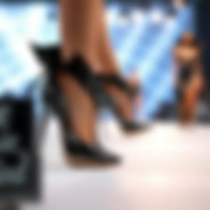 Avant-Garde Runway Footwear A stunning pair of avant-garde runway shoes showcased on a fashion runway.