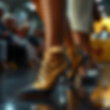 Cultural Influence in Runway Footwear Stylish runway shoes paired with contemporary outfits, showcasing cultural influence in fashion.