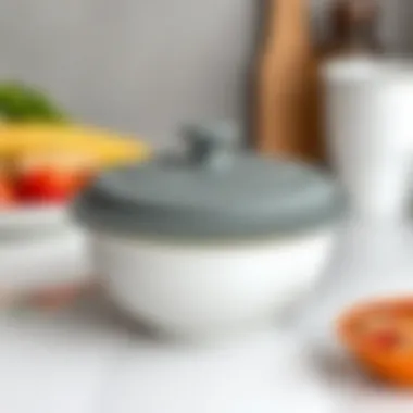 Close-up view of a silicone lid sealing a bowl, demonstrating its functionality
