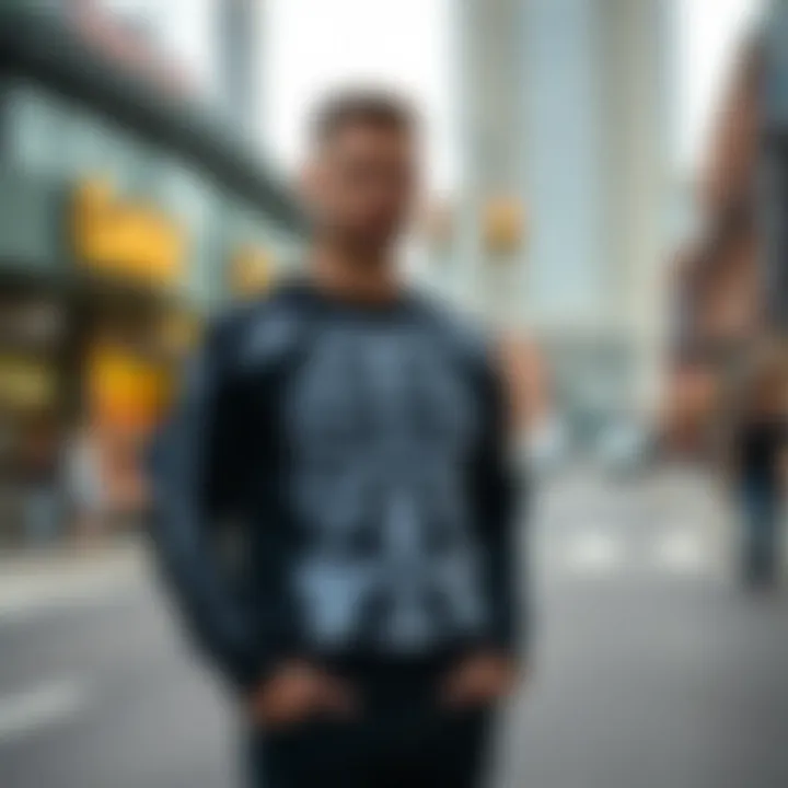 Fashionable outfit featuring skeleton sweater in urban setting