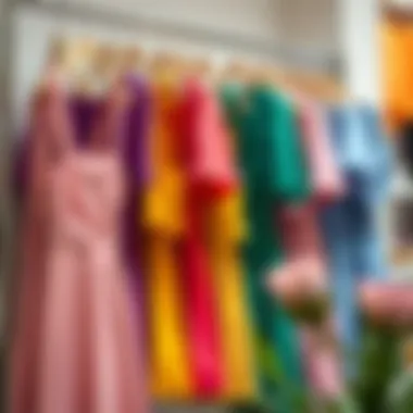 A collection of solid color dresses on a display rack