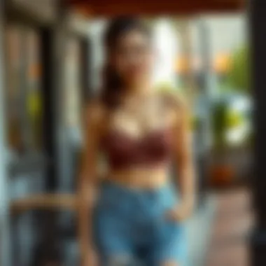 Stylish outfit showcasing a strapless camisole in a casual setting