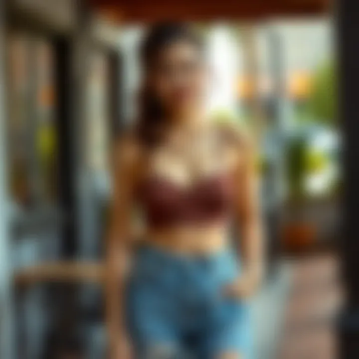 Stylish outfit showcasing a strapless camisole in a casual setting