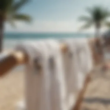 An elegant beach setup featuring towel clips in stylish designs