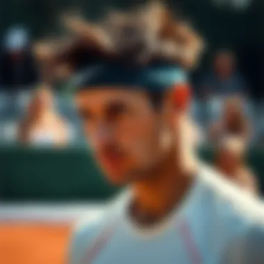 A tennis player wearing a stylish sweat band during a match