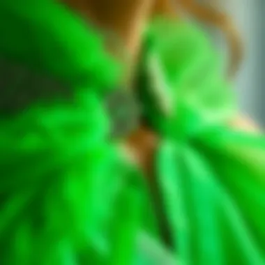 Intricate Fashion Details in Green Close-up of intricate green fashion details