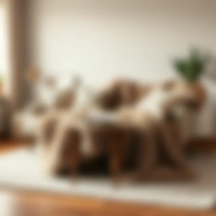 Cozy Living Space with Rabbit Fur Blanket Cozy living space featuring a stylish king size rabbit fur blanket