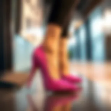 Trendy pink stiletto heels showcased in a modern fashion setting