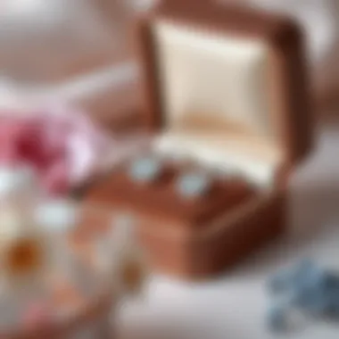 An elegant jewelry box containing a pair of S925 diamond earrings