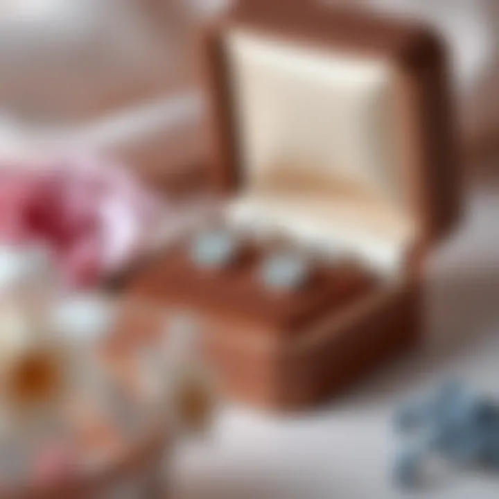 An elegant jewelry box containing a pair of S925 diamond earrings