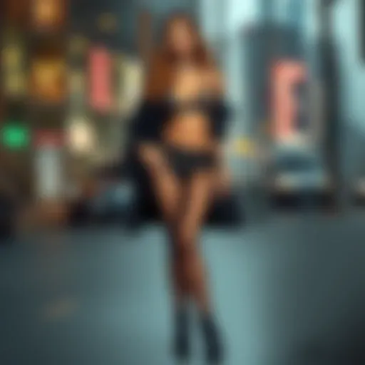 Elegant display of sheer leggings in a stylish outfit