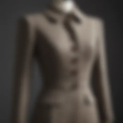 Elegant button front tweed dress on a mannequin showcasing its classic design