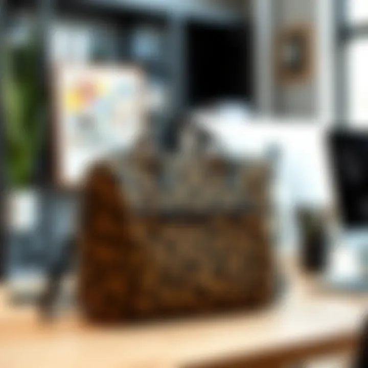Leopard Print Laptop Bag in Modern Workspace Leopard print laptop bag styled for a modern workspace