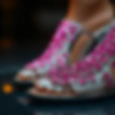 Close-Up of Sparkling Pink Rhinestones Close-up of sparkling pink rhinestones adorning stylish sandals