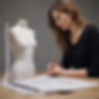 Designer sketching a garment with measurements