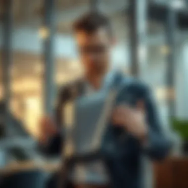 Accordion Wallet in a Contemporary Environment Stylish individual using an accordion wallet in a modern setting