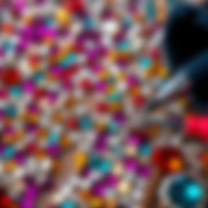 An assortment of rhinestones and tools for creative projects.