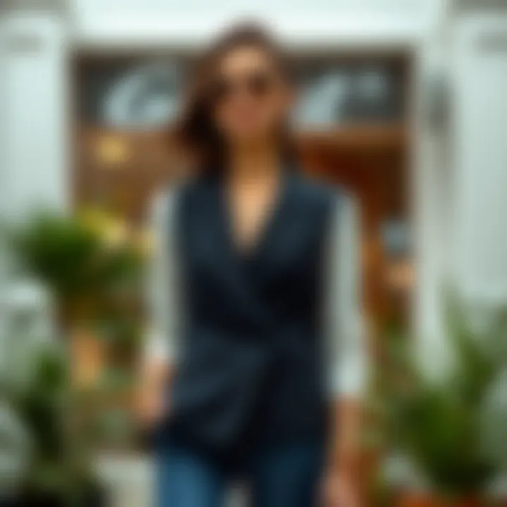 Versatility in Style: Casual Looks with a Blazer Vest A stylish outfit featuring a double breasted blazer vest in a casual setting